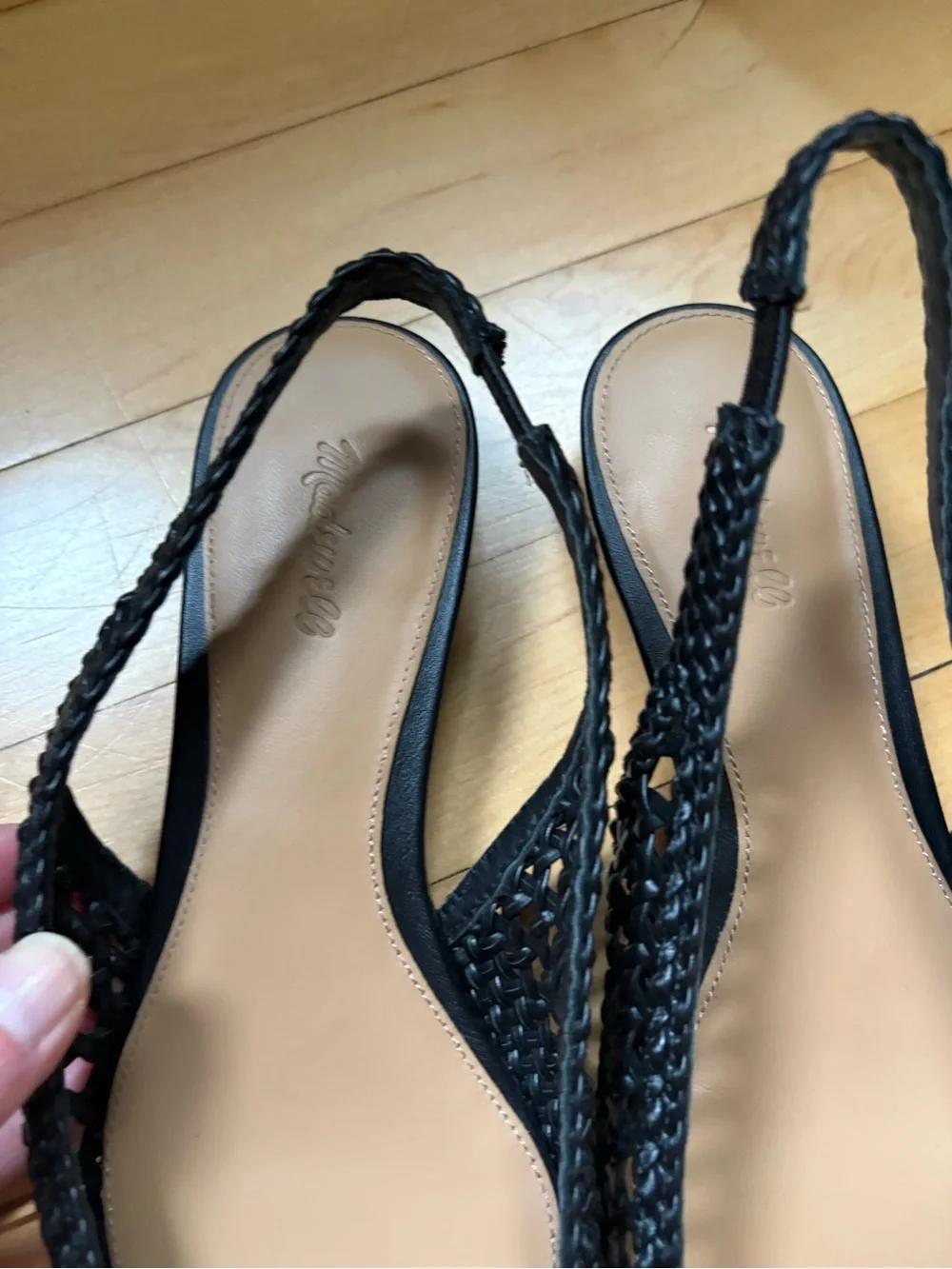 Madewell Black Leather Ophelia Woven Slingback Flats 7 NWOT